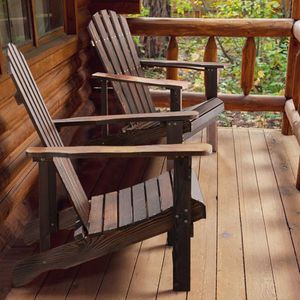 Sedia da Giardino Singola in Legno Carbonizzato 120*72*96cm con Poggiapiedi per Uso Esterno - Product Image 5