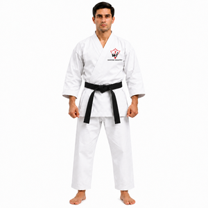 Uniforme de Karate Personalizado, Karate Gi Blanco, Traje de Artes Marciales para Hombre Adulto, Entrenamiento, Algodón, con Cinturón Negro, Logotipo OEM, Venta al Por Mayor - Product Image 1
