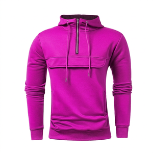 Sweat-shirt à capuche pour homme, couleur turquoise, col zippé, tricoté, manches longues, avec poche avant, coupe classique - Product Image 6