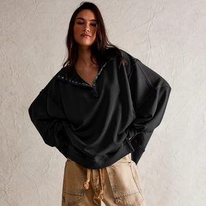 Sudadera con Capucha para Mujer, Estilo Moderno, con Botones, Holgada, Manga Larga, Color Sólido, 100% Algodón Ecológico, Venta al Por Mayor CAULT ARRAY - Product Image 1