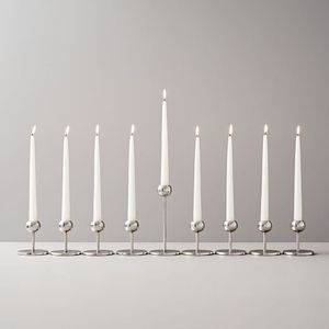 Modern <b>Silver</b> Minimal Metal Menorah Candle Holder Hanukkah Decorative Tabletop Sleek Elegant Home Display - Product Image 1