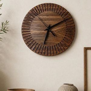 Warm Rustic Scandinavian <b>Decor</b>, Natural Walnut Wood <b>Wall</b> <b>Clock</b>, Artisan Handmade <b>Clock</b> - Product Image 4