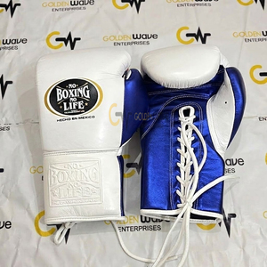 Nouveaux gants de boxe professionnels en cuir « No Boxing No Life », ensemble d'entraînement à lacets, blanc et bleu, fabriqués au Mexique, sur mesure pour adultes - Product Image 6