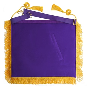 Tablier de Grand Maître Illustre du Conseil, violet, blanc et or, avec broderie de couronne à franges et pompons, Régalia maçonnique personnalisée - Product Image 3