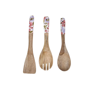 Ensemble cuillère et fourchette en bois imprimé style bohème avec manche à motif floral pour la maison, les hôtels et les fêtes - Product Image 2