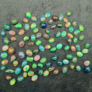 Lot de cabochons ovales en opale noire d'Éthiopie naturelle |   Opale noire polie de qualité AAA, 100% authentique |   Feu vert multi-étincelant 6mm-12mm - Product Image 3