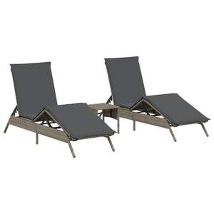 Ensemble de 2 chaises longues en rotin PE gris 2 places - Product Image 2