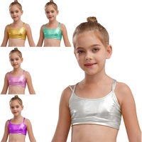 Camisole métallique 6-16 enfants filles haut court pour la danse patinage artistique gymnastique rythmique Cheerleading compétition Performance