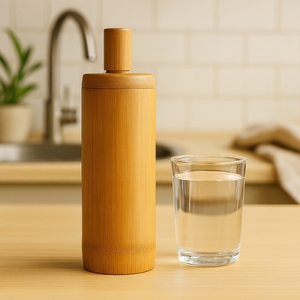 Botella de Agua de Bambú Estilo Bohemio Ecológica |   Botella Reutilizable Biodegradable para Bebidas con Tapa |   Uso en Viajes, Hogar y Oficina - Product Image 2