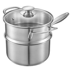 Pentola in Acciaio Inox da 2,5 Qt con Vaporiera Antiaderente Multiuso con Coperchio in Vetro Ergonomico per Cucinare e Cuocere a Vapore - Product Image 1