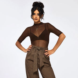 New Design Knitted Mesh Top <b>See</b>-<b>through</b> <b>Sexy</b> Short Sleeve Embroidery Logo Casual Crop Top Comfortable Solid Colour Women T-Shirt - Product Image 3