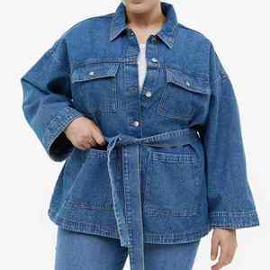 Veste en jean à capuche pour femmes grandes tailles, 100% coton, coupe ample, boutonnée, veste décontractée de style sportif - Product Image 6