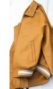 Blouson en cuir pour homme respirant, coupe-vent, écologique, avec logo brodé, style bomber, fermeture éclair, universitaire, grandes tailles, finition denim, décontracté, OEM - Product Image 3