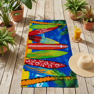 Serviette de plage rectangulaire en coton imprimé planche de surf tropicale, écologique, séchage rapide, pour adultes, piscine, resort, vacances - Product Image 1