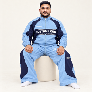 Conjunto Deportivo RexFit para Hombre con Bloques de Color Azul Claro y Marino, Logotipo Personalizado Bordado, Tejido Transpirable, Ropa Deportiva de Invierno - Product Image 2