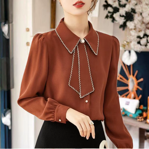 Blusa Elegante de Gasa para Mujer, Primavera 2026, con Decoración de Botones, Estilo Coreano, Holgada, Tejida - Product Image 1