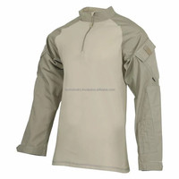Chemise de combat en toile respirante vert olive à manches longues, anti-déchirure et ignifuge pour usage tactique