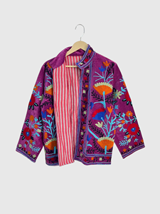 Veste en lin brodée de fleurs, col montant, manches longues, style Prairie Chic, vêtements de printemps pour femmes - Product Image 1