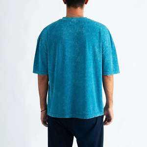 <b>Mens</b> Acid Wash Teal Blue Crew Neck Oversized T-<b>Shirt</b> Short Sleeve Loose Fit Basic Top Custom Logo OEM ODM Wholesale Apparel - Product Image 6