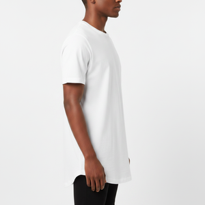 Mens High Quality Curved Hem T Shirt No Wrinkle Cotton Polyester Daily Outfit with Custom <b>Tag</b> Solid Pattern Knitted Fabric - Product Image 4