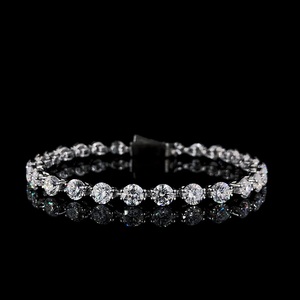 Gold Diamond <b>Flower</b> Vintage Silver Plated High Purity Luxury Round Brilliant Cut IGI Certified <b>Bracelet</b> Party Engagement Gift - Product Image 1