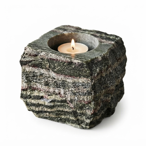 Porte-bougie en pierre naturelle sculptée à la main en jaspe zèbre vert, pierre précieuse agate, pour la guérison, vente en gros - Product Image 1