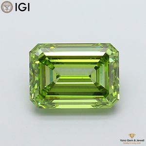 VS2 Clarity Fancy Vivid <b>Green</b> Color CVD Lab Grown Diamond With IGI Certificate 1.50 CARAT EMERALD Shape for Custom Pendant - Product Image 1