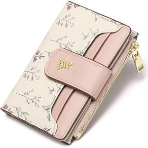 Portefeuille compact en cuir pour femme avec fermeture éclair, blocage RFID et fenêtre d'identification - Product Image 1