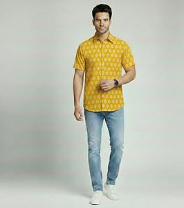 Camisa Batik Tradicional de Verano para Hombre, Estampada a Mano, 100% Algodón |   Exportación al por Mayor de Productos Ecológicos Transpirables - Product Image 6