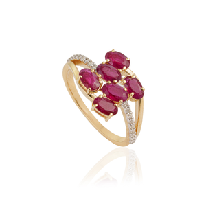 Anillo de Oro Amarillo K14 Sólido con Rubí y Diamantes 100% Naturales, Hecho a Mano, de Lujo y Tendencia, para Mujer, Diseño de Joyería de Última Moda - Product Image 3