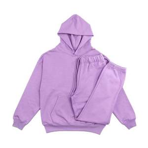 Ensemble de survêtement décontracté pour femme en molleton uni à capuche, deux pièces, comprenant un sweat à capuche oversize et un pantalon de jogging en mélange de coton, avec logo personnalisé - Product Image 1