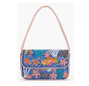 Sac à bandoulière trapèze perlé fait main pour femme, motif poisson océanique, sac à main classique et tendance, broderie de luxe en coton de haute qualité - Product Image 1