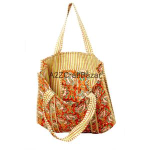 Eco-Friendly Women's Striped Cotton Quilted <b>Long</b> Handle Tote <b>Bag</b> Bohemian Style Multi-Colour Large (>50cm) Everyday Shopping - Product Image 4