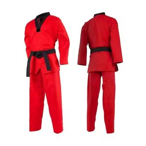 Kimono d'arts martiaux rouge avec revers contrastant noir, tenue d'entraînement professionnelle de karaté en toile de coton épaisse - Product Image 3