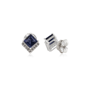 Precio al por mayor: Pendientes de botón finos hechos a mano de plata de ley 925 con iolita natural talla princesa y diamantes para mujer - Product Image 5
