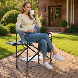 Sedia da regista alta 26 pollici con poggiapiedi, sedia pieghevole portatile da campeggio con portabicchieri e tavolino laterale contenitore - Product Image 5