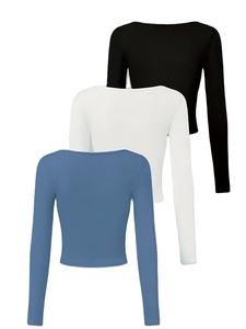 T-shirts élégants et ajustés pour femmes, hauts à manches longues doux et extensibles, doux et confortables en noir et blanc, t-shirt pour femmes du Bangladesh - Product Image 3