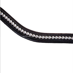 Banda para la frente de caballo de cuero negro o marrón hecha a mano de grano completo de alta calidad con banda decorativa para la frente de cristal ostentoso de perlas - Product Image 3