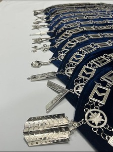 Colliers maçonniques Blue Lodge en argent avec bijoux en argent et fond bleu - Régalia maçonnique pour les membres - Ensemble de 12 - Product Image 2