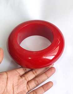 Handmade Red Resin Bangle Extra Chunky Solid Color Resin Craft Wide Donut Dome Cuff Bracelet Women Vintage Jewelry Wholesale - Product Image 4