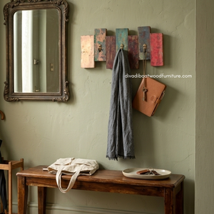 Porte-manteau mural en bois rustique fait main, style antique et vintage, avec 3 crochets, écologique, pour entrée de maison, vente en gros - Product Image 3