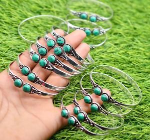 Rose Quartz, Moonstone, Malachite And Other Gemstone Silver <b>Bangles</b>, 925 Sterling Silver, Gemstone <b>Bangle</b>, Handmade <b>Bangles</b> - Product Image 4