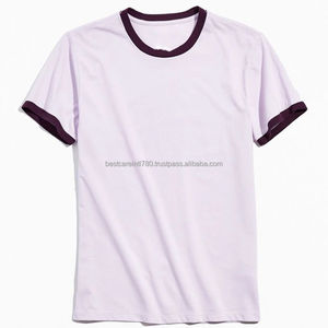 เสื้อยืดผ้าฝ้ายสำหรับผู้ชายแบบสั่งทำ180 GSM ฤดูร้อนคอกลมแขนสั้นผ้าถักสีตัดกัน - Product Image 5