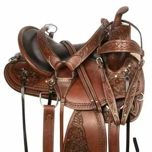 Selle de cheval western en cuir véritable, décorée de motifs floraux, pour l'équitation à la ferme, avec accessoires - Product Image 5