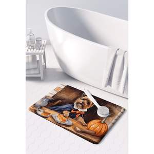 Border Terrier Fall Kitchen Mats <b>Memory</b> <b>Foam</b> Anti-Fatigue Rug Machine Washable Bath Mat Pumpkins Design Comfort Cushion Kitchen - Product Image 3