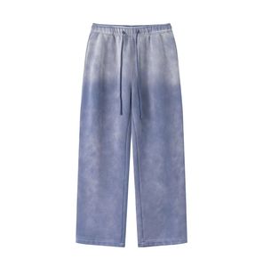 Pantalon de survêtement streetwear de luxe personnalisé pour homme, coupe droite, en molleton, taille élastique, effet délavé, respirant, coupe ample - Product Image 2