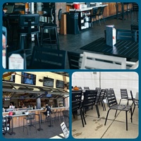 Chaise de bar et tabouret de restaurant en aluminium durable toutes saisons avec lattes argentées – Ensemble commercial pour bistrot et café
