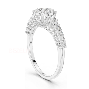 Anillo de Oro Amarillo con Tres Clústeres de Diamantes Cultivados en Laboratorio, con Bandas Entrelazadas, Diseño Delicado y Elegante, Estilo Moderno y Chic, Joyería para Mujer - Product Image 3
