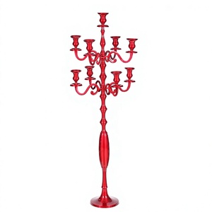 Handmade Modern Design 9 Arm Red Aluminum Powder Coated Candelabra Candlestick Holder Wedding Christmas Home Decor Centerpiece - Product Image 1