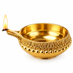 Traditional Carved Brass Diya Oil <b>Lamp</b> Beaded Rim Handcrafted Brass Pooja <b>Lamp</b> Decorative Oil Burner Bowl for Mandir Diwali Deco - Product Image 1